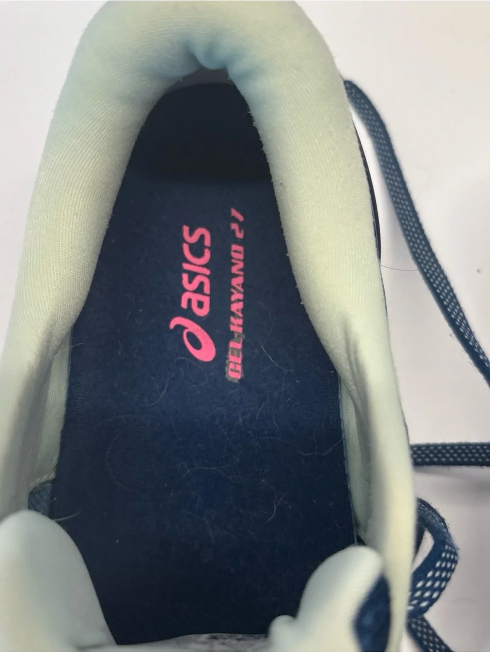 ASICS Gel Kayano 27 Women's blue Running Shoe with Pink Accents size 11